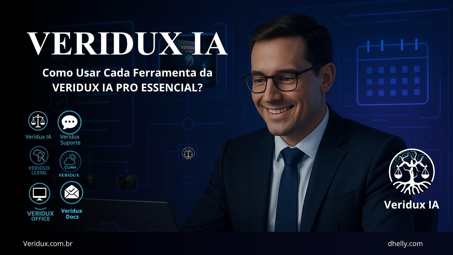 Advogado usando a Veridux Pro Essencial em um notebook com interface de IA.